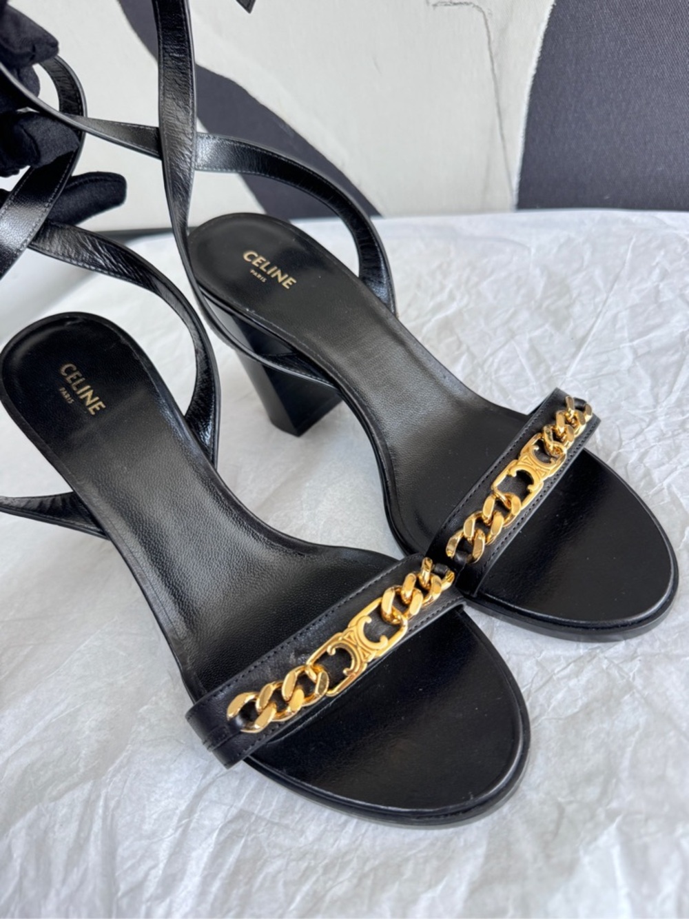 Celine | Gold Buckle Block Heels Size 7 | Excellent Condition | EU37 （US7） - Picture 6 of 9